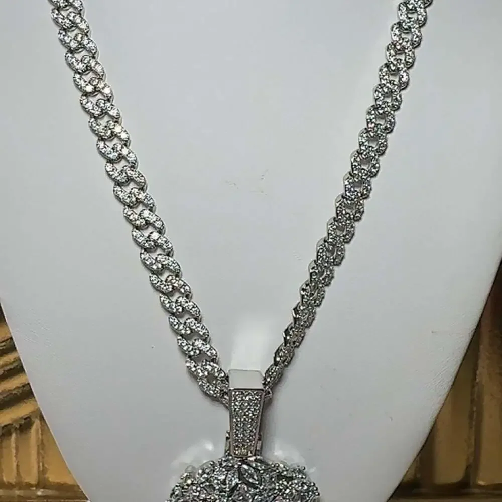 Iced Jesus Face Pendant Necklace – Silver 9mm Cuban Link | 20” Hip Hop Chain